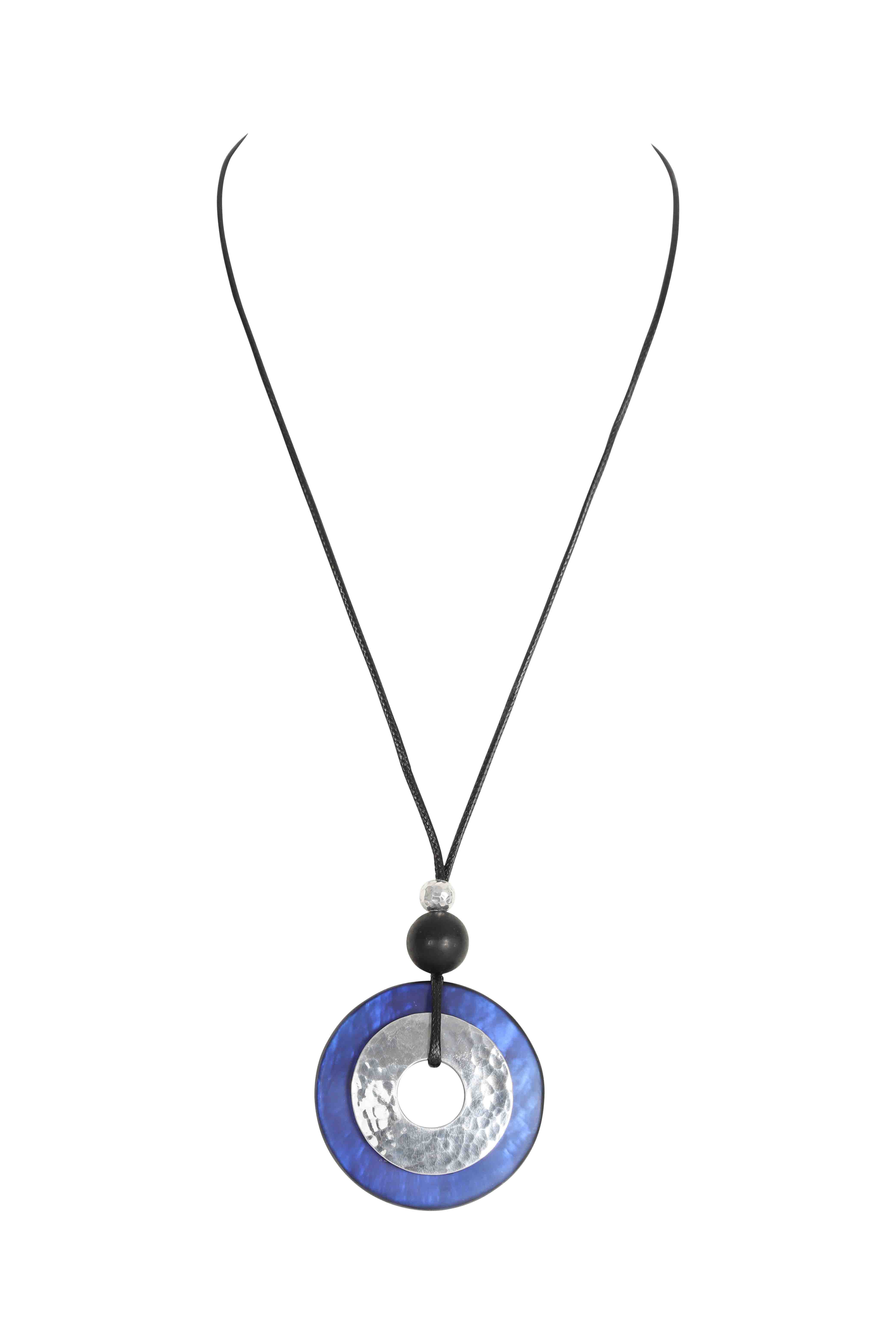 Open Circle Resin & Hammered Silver Necklace